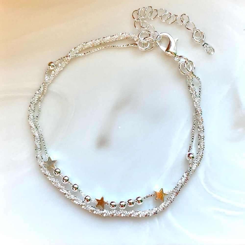 Silver Star Bead Double-Layer Anklet bracelet